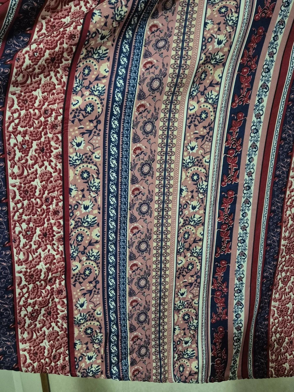 Bohemian Pink Patterned Maxi Skirt with Navy Accents